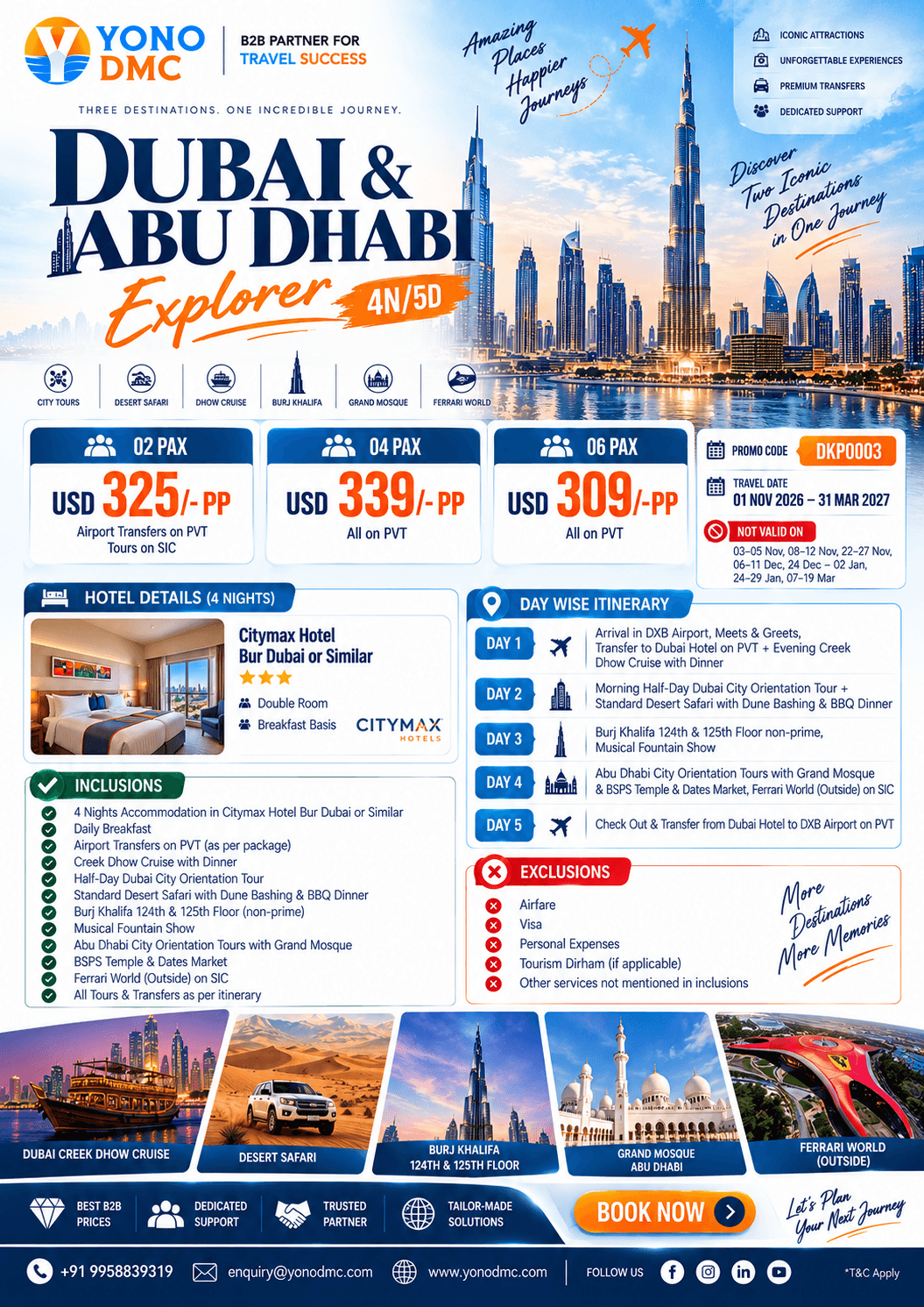 Dubai & Abu Dhabi Explorer 4N/5D Dubai package flyer